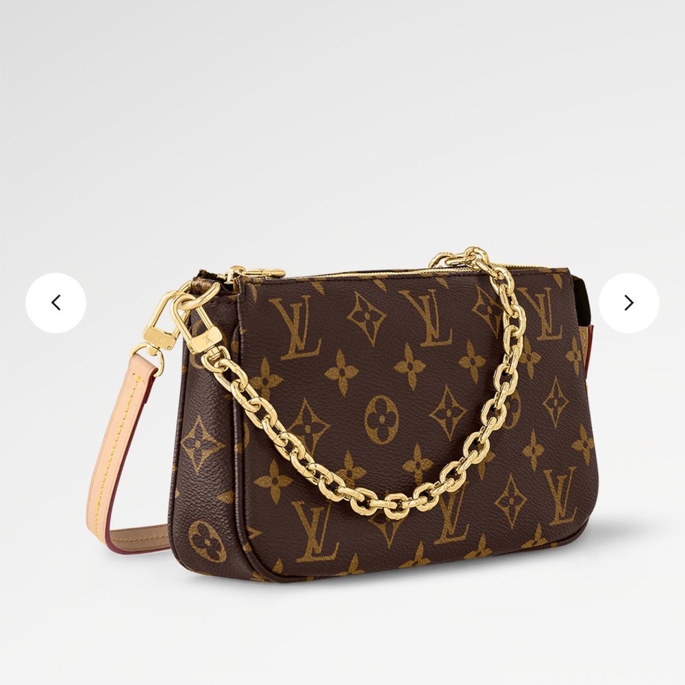 Louis Vuitton Pochette Accessoires  Monogram Canvas Shoulder Bag with Gold Chain
